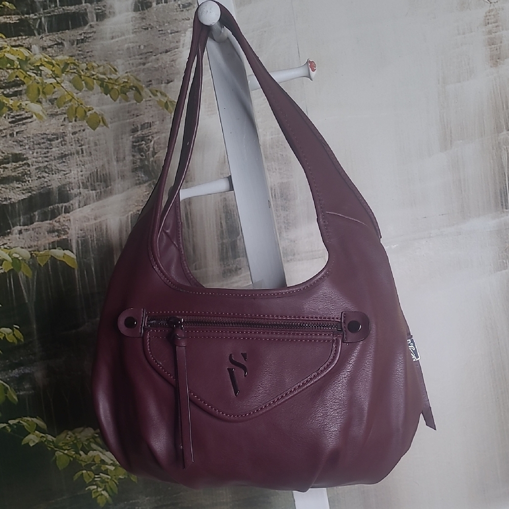 Simply Vera Wang Sidekick faux leather satchel blackberry wine scallop purse